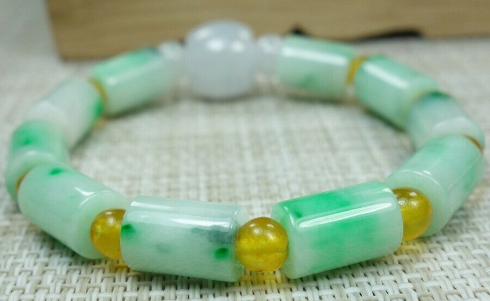 Certified Green+Icy white 100% Natural A Jadeite jade Bracelet 路路通 手链